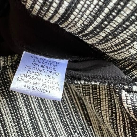 Kempner Tweed Mini Dress Size 2 Leather Trim Stretch Side sleeveless Black White - Picture 10 of 13